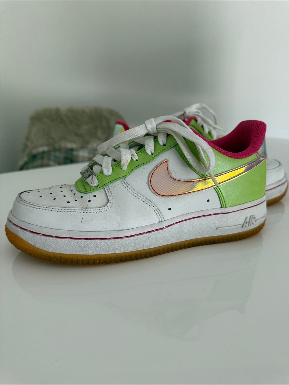 Nike Low-Top Sneakers — White, Neon Green & Hot Pink
